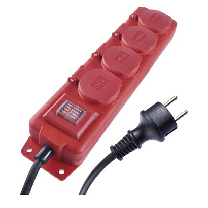 EMOS Prodlužovací kabel 5 m / 4 zásuvky / s vypínačem / černo-červený / guma-neopren / 1,5 mm2