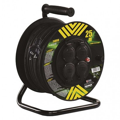 EMOS Venkovní prodlužovací kabel na bubnu 25 m / 4 zás. / černý / guma-neopren / 230V / 2,5 mm2